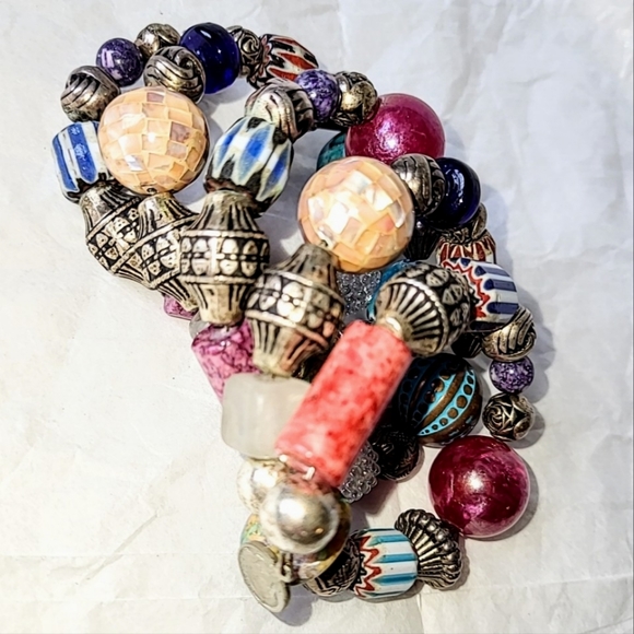 MULTI-COLORED BEAD WIRE WRAP BRACELET - Picture 7 of 8